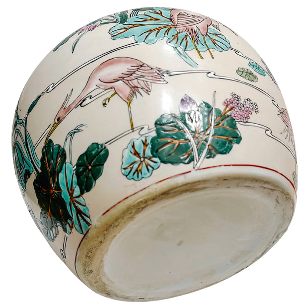 Large Vintage Chinese Herons & Lotus Melon Jar