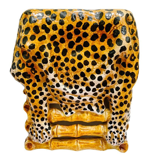 1960s Italian Glazed Terracotta Leopard Print Ottoman Stool