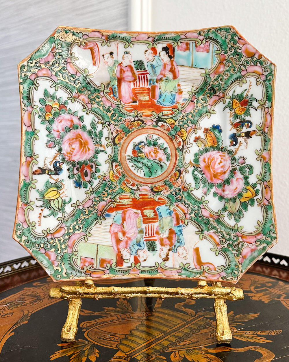 Antique Octagonal Rose Medallion Plate
