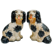 Blue White Staffordshire Style Spaniels With Baskets In Mouth