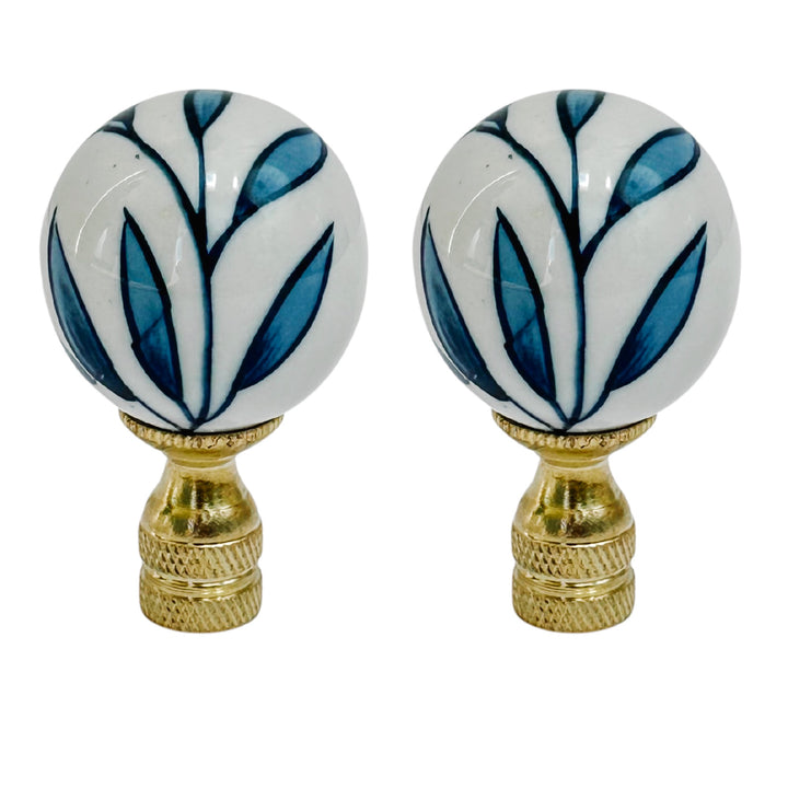 Blue & White Bamboo Leaf Porcelain Ball Lamp Finials