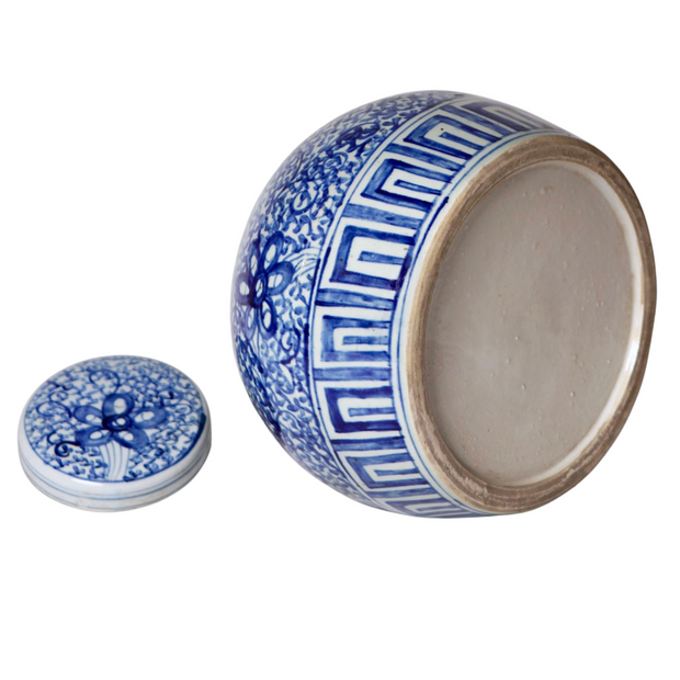 Chinese Blue & White Stylized Floral Lidded Jar