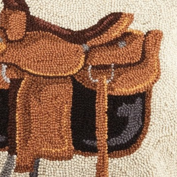 Equestrian Saddle Square Wool Hooked Throw Pillow