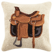 Equestrian Saddle Square Wool Hooked Throw Pillow