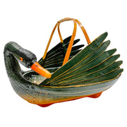 Green Woven Wicker Rattan & Bamboo Goose or Swan Duck Basket