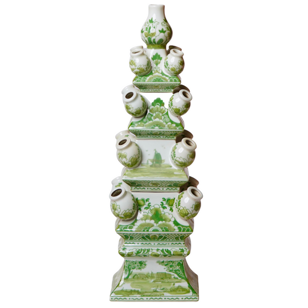 Green & White 4 Tier Delft Style Tulipiere Vase