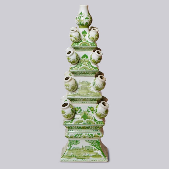 Green & White 4 Tier Delft Style Tulipiere Vase