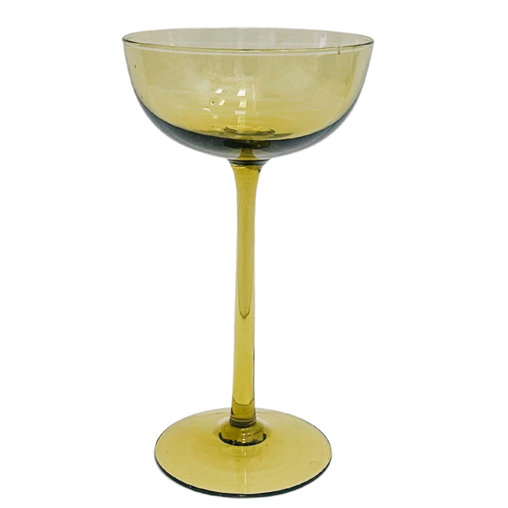 Hand-Blown Olive Green Tall Stem Coupe Glasses by Carlo Moretti