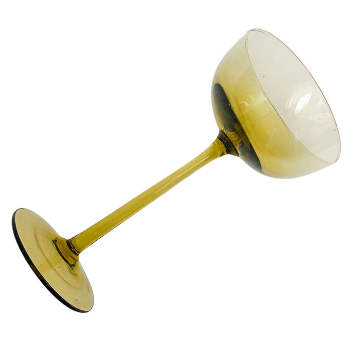 Hand-Blown Olive Green Tall Stem Coupe Glasses by Carlo Moretti