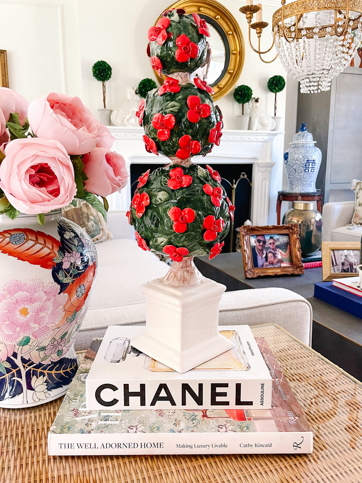 Italian Capodimonte Three Sphere Floral Topiary