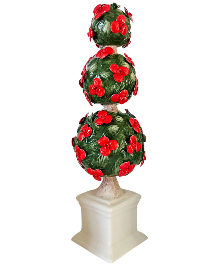 Italian Capodimonte Three Sphere Floral Topiary