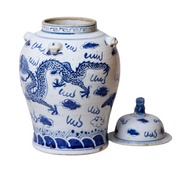 Blue & White Chinese Dragon Temple Jar