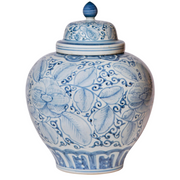 Large Chinese Blue & White Stylized Roses Ginger Jar