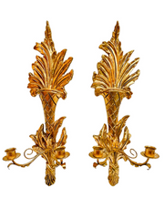 Pair Of Italian Giltwood & Tole Two-Arm Candlestick Wall Sconces