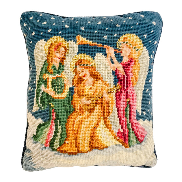 Pair of Petite Angel Needlepoint Christmas Pillows House of Andaloo