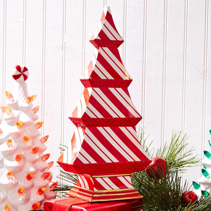 Red Peppermint Twist Christmas Ceramic Tree