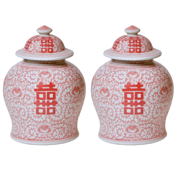 13 " Red & White Double Happiness Temple Jar