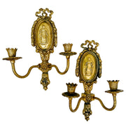 Vintage Brass Two-Arm Wall Candlestick Holders