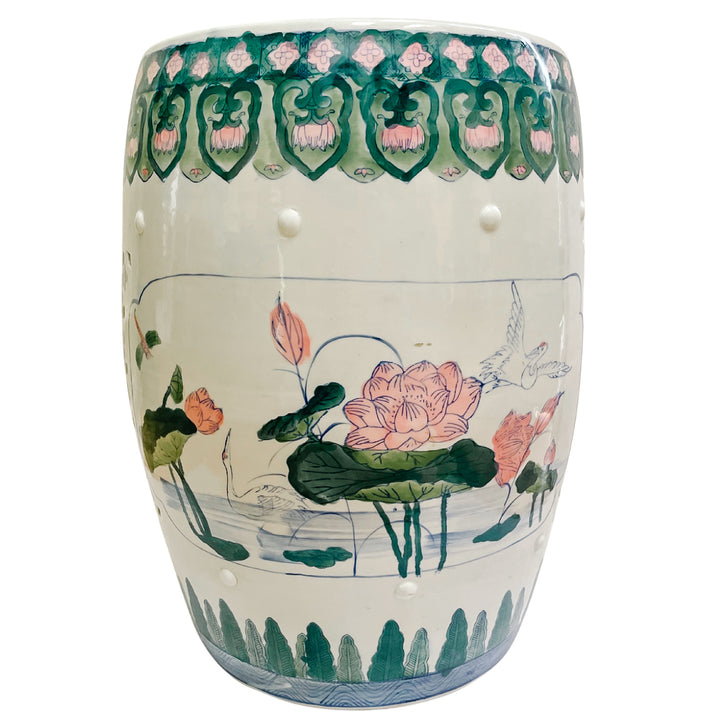 Vintage Chinese Ceramic Pink Lotus Garden Stool