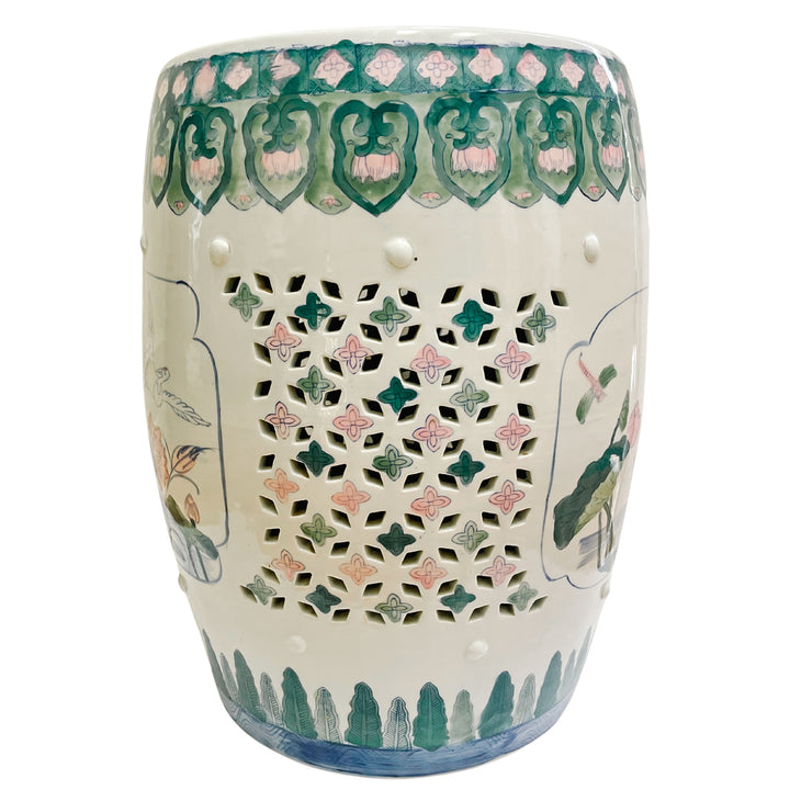 Vintage Chinese Ceramic Pink Lotus Garden Stool