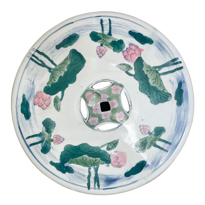 Vintage Chinese Ceramic Pink Lotus Garden Stool