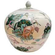 Vintage Chinese Ginger Jar With Cranes and Lotus Motif