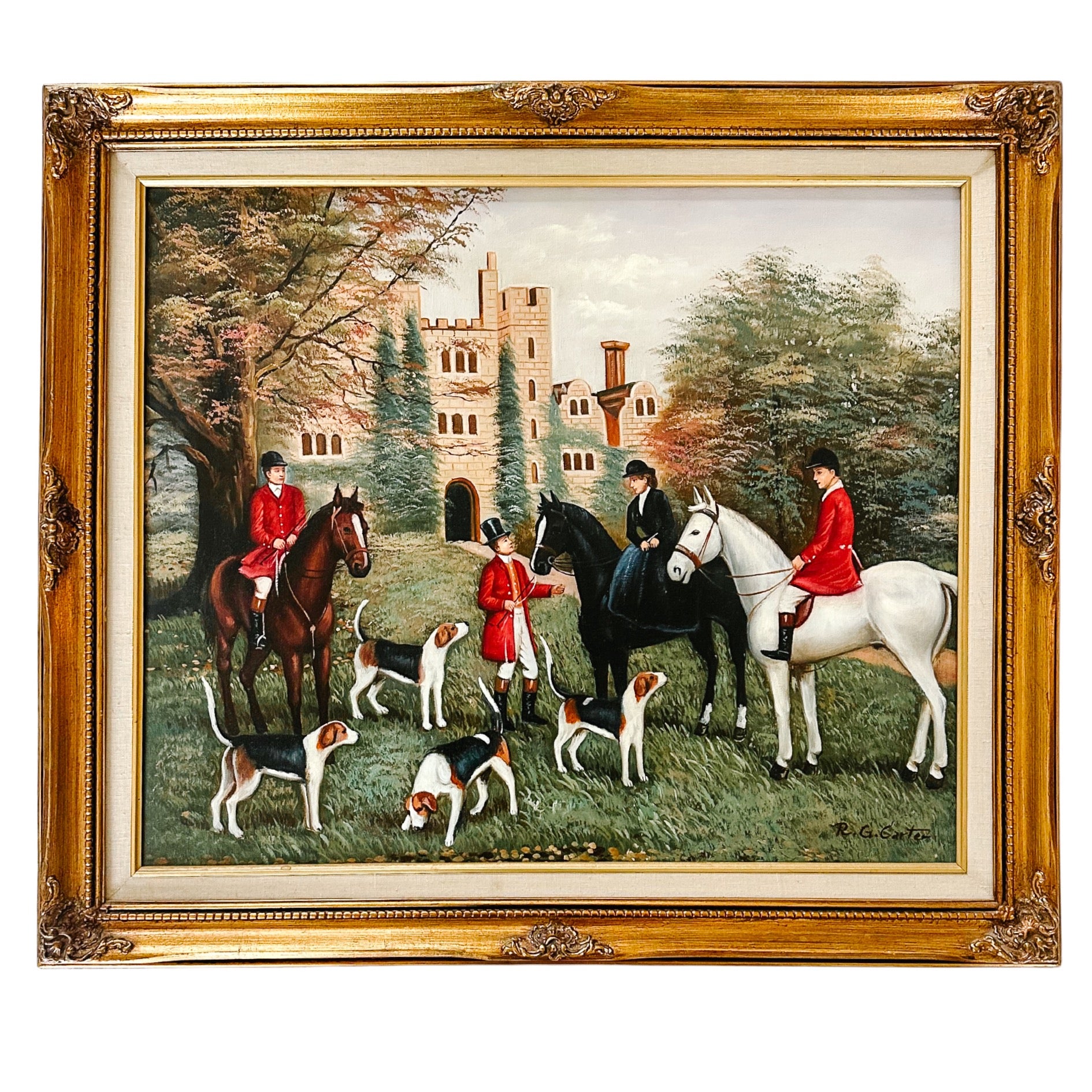 VintageFramedEnglishFoxHuntOil