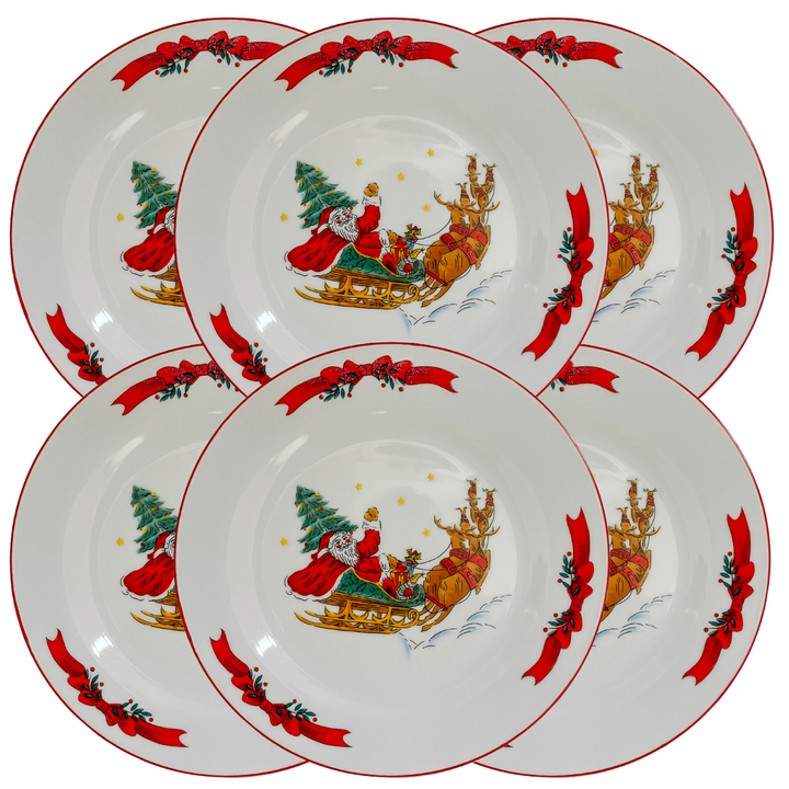 Vintage Macy's Santa  Sleigh Salad Plates, Set of 6