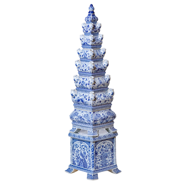 X-Large Blue & White Multi-Tier Delft Style Tulipiere Tower Vase