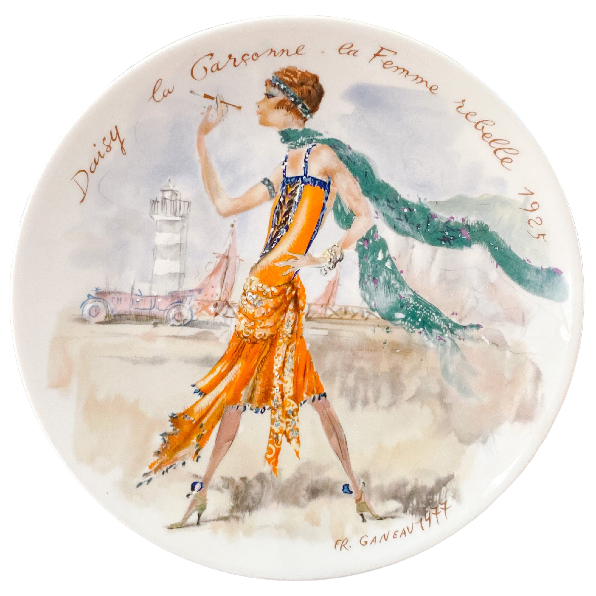 Assiette Ancienne En Porcelaine Ajourée – Portrait De Femme Maghrébine, Style Orientaliste 1900