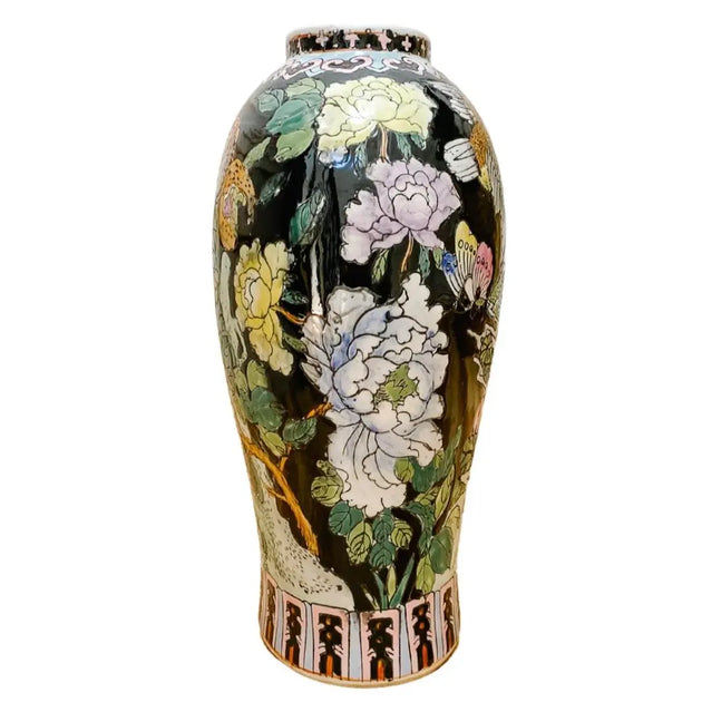 Vase-japanese Glazed Porcelain Vase With Floral and Pheasant