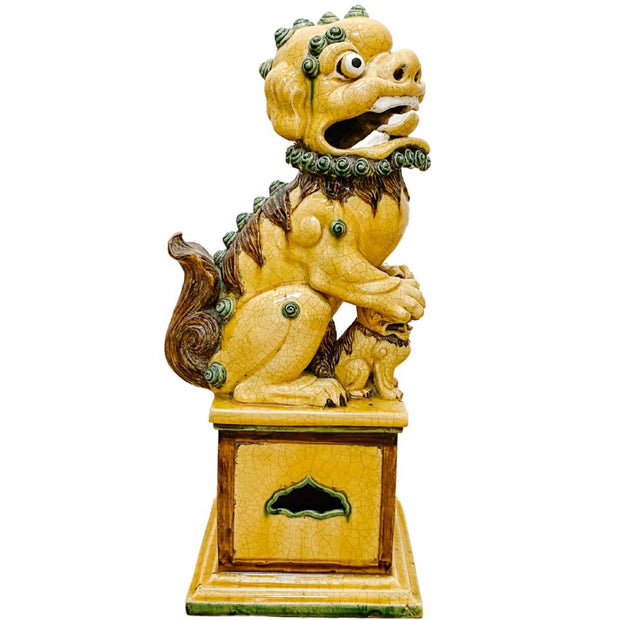 Large Scale Chinese Porcelain Foo Dog on Pedestal