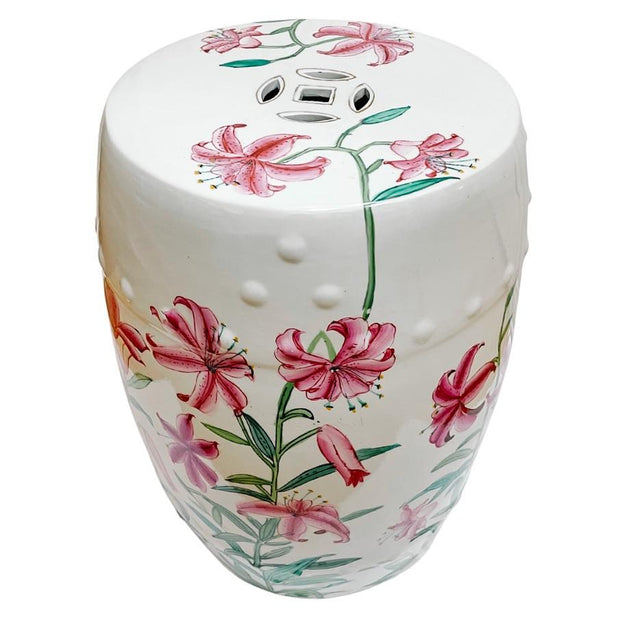 Vintage Chinese Tiger Lily Floral Garden Stool