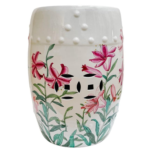 Vintage Chinese Tiger Lily Floral Garden Stool