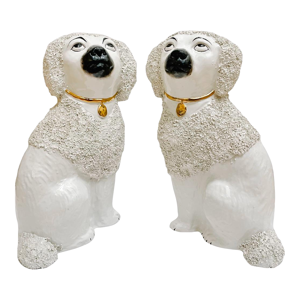 Large 1960 Italian Made Staffordshire Confetti Poodle Figurines