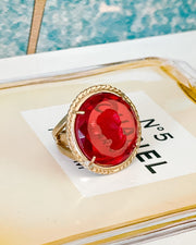 Italian Bronze Round Cocktail Ring With Ruby Red Murano Intaglio