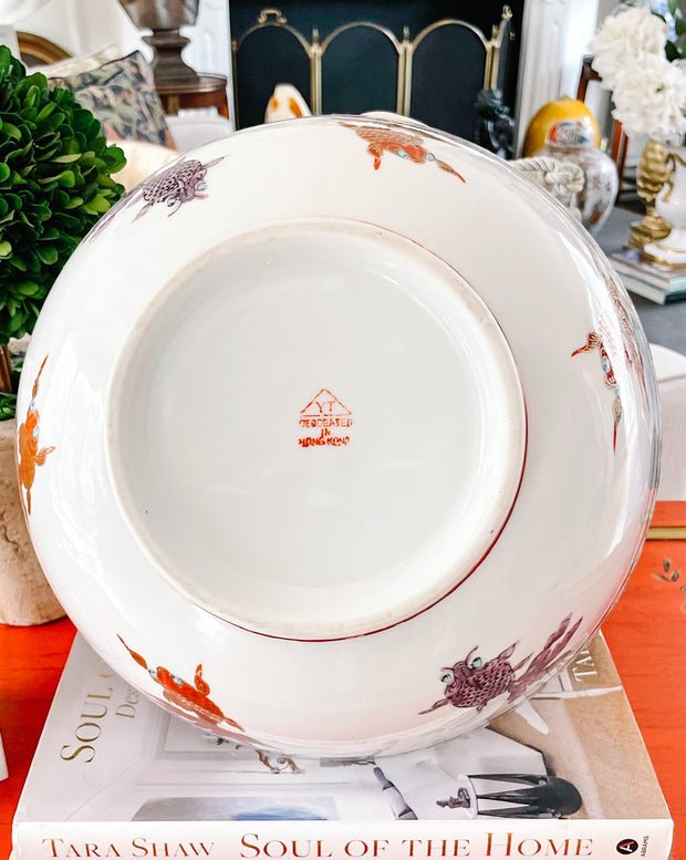 12" Chinese Red & Lavender Goldfish Bowl