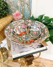 Large 13” Vintage Rose Medallion Decorative Punch Bowl