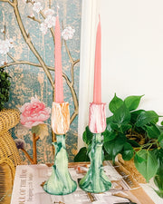 Pair Of Italian Hand-Painted Tulip Candlesticks