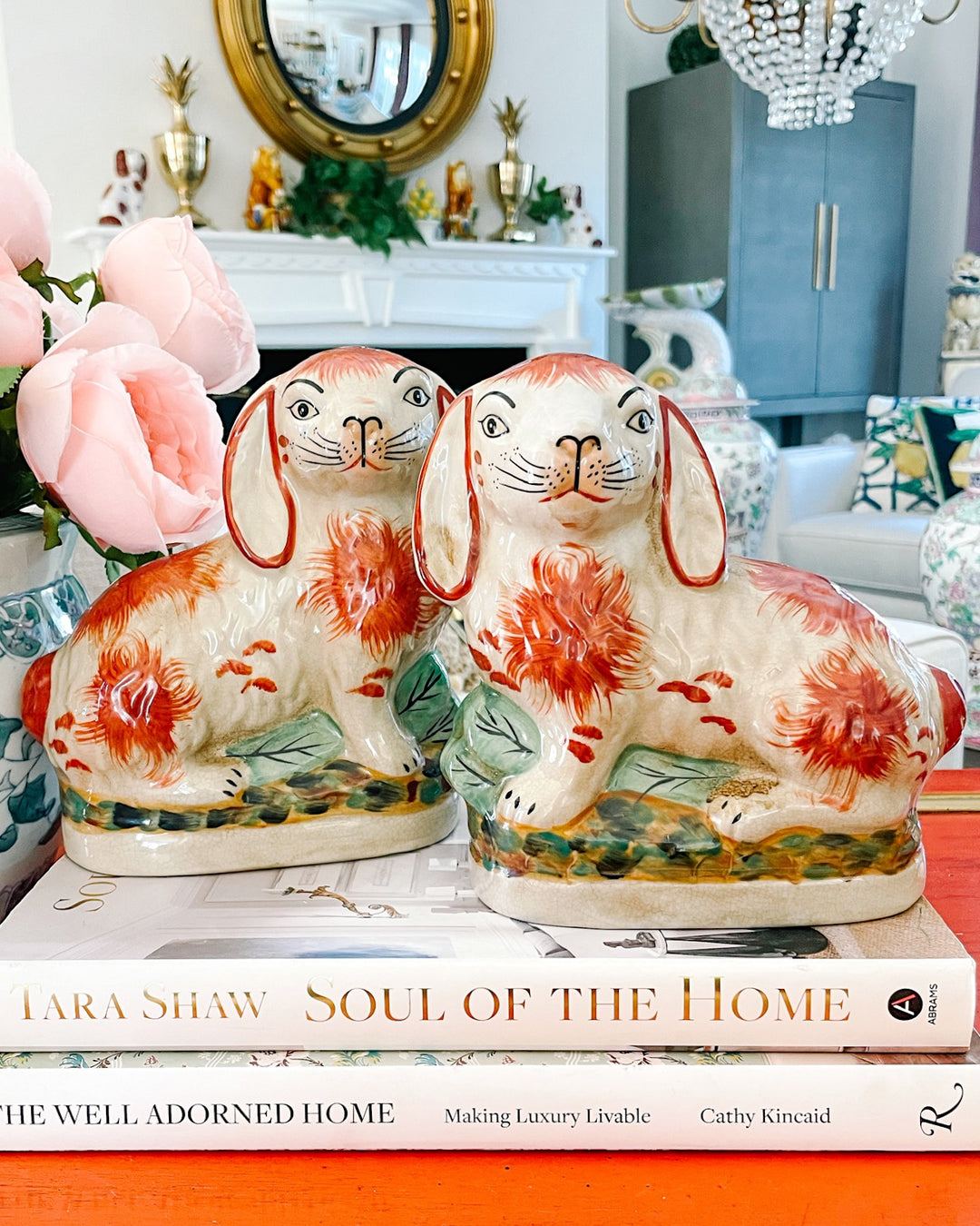 Staffordshire Style Bunny Figurines (Red)