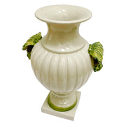 Italian Glazed Terracotta Urn Vase With Leaf Handles