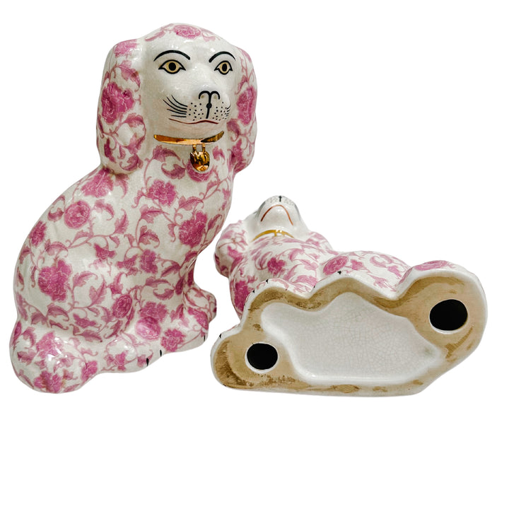 Pink Floral Staffordshire Style Spaniel Dogs