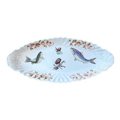 Antique Bavarian 22" Oval Hand-Painted Fish Platter