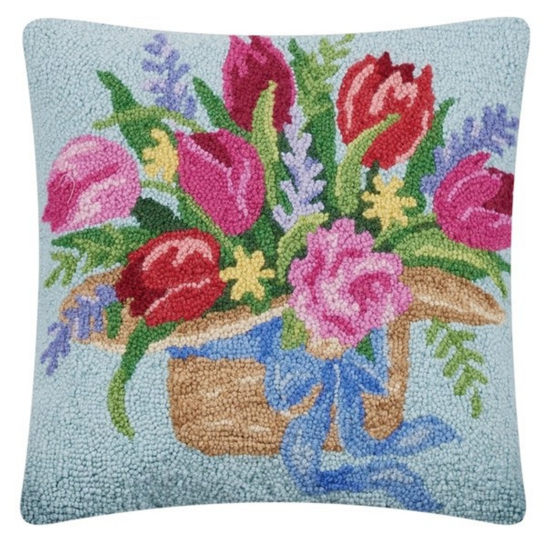 Tulips Floral Square Wool Hook Pillow