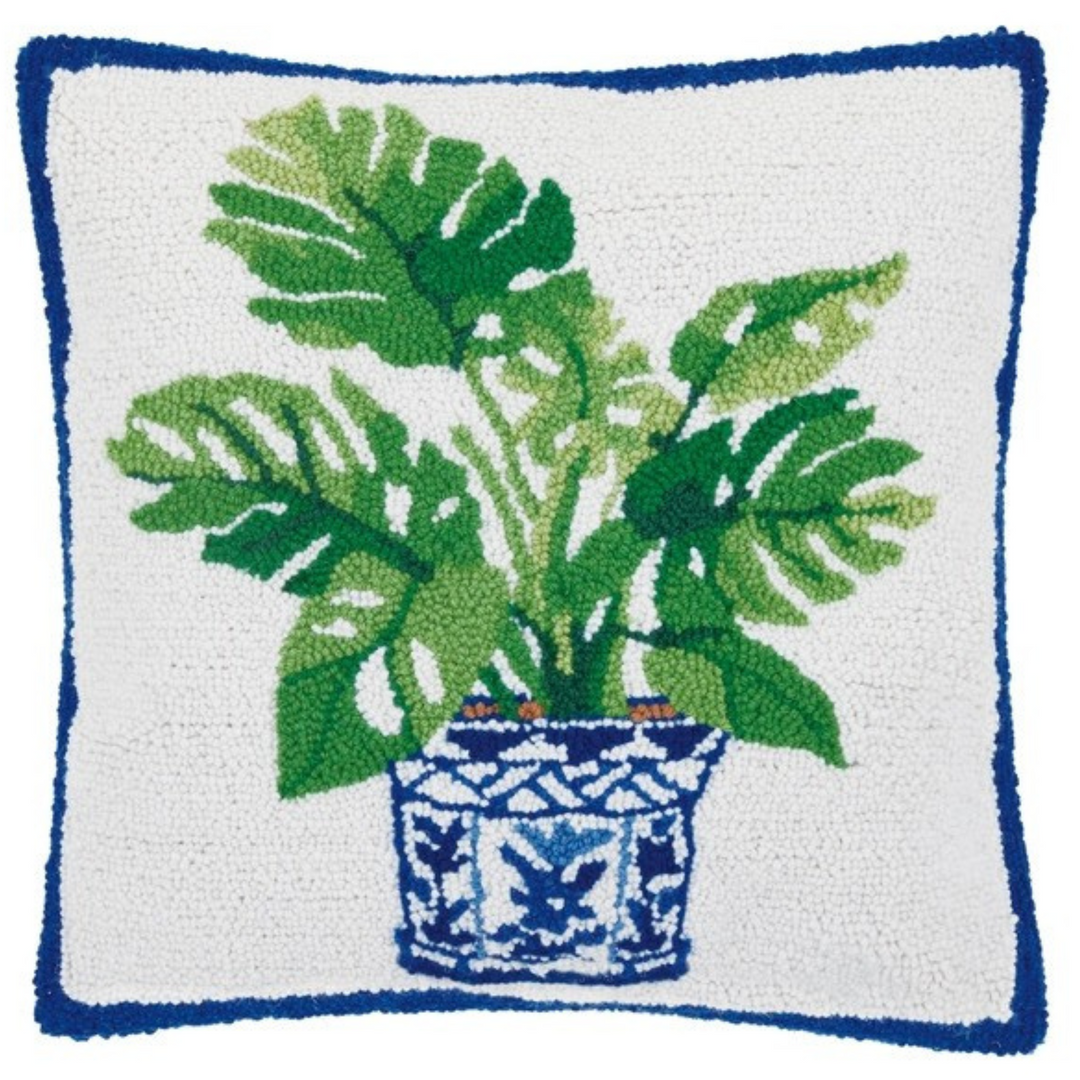 18” Chinoiserie Monstera Wool Hook Pillow