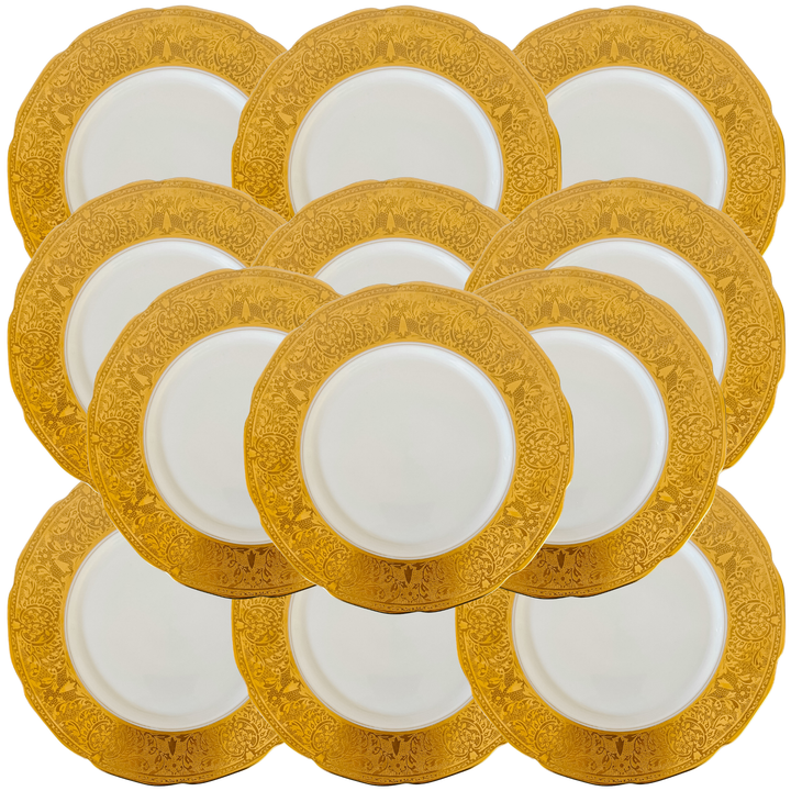 1930 Gold-Encrusted Czechoslovakian Dinner Plates by Rudolf Kämpf, Set of 12