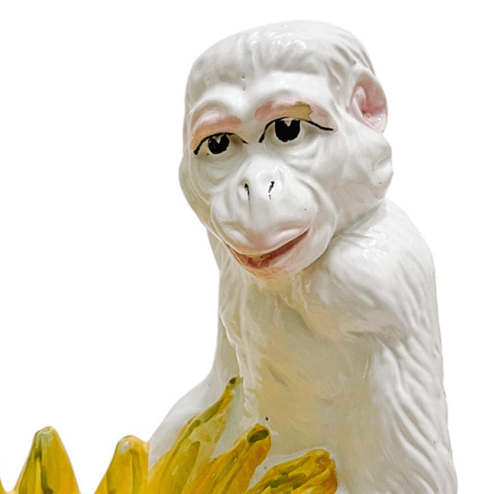 Large Vintage Italian Glazed Ceramic Monkey Holding Banana Bowl