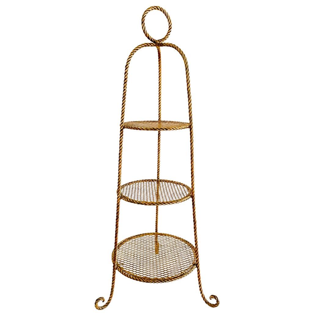 1950s Italian Gold Tole Rope 3-Tier Etagere Stand