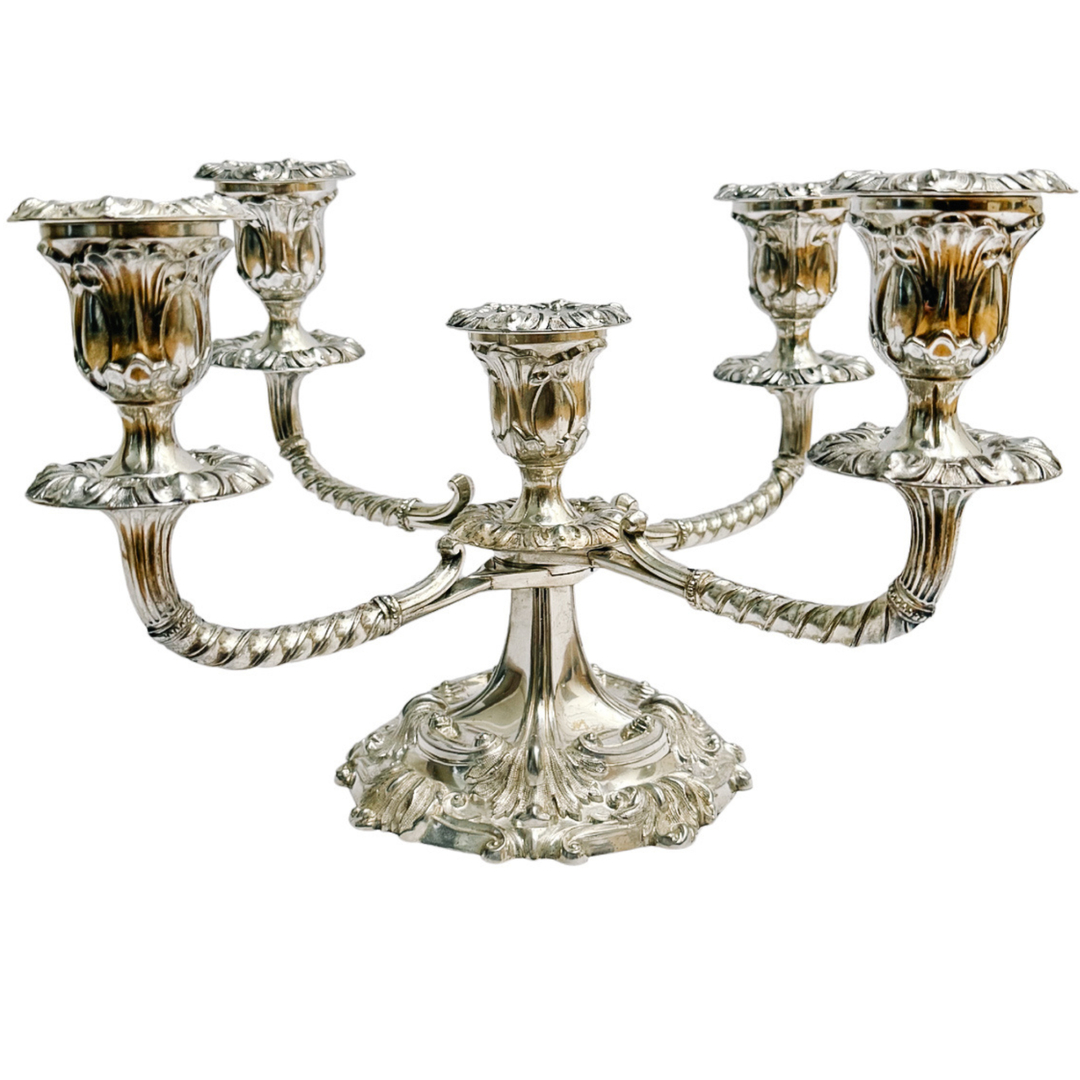 English Silverplate 5-Light Candelabra by Roberts & Belk in a Neo-Rococo Style