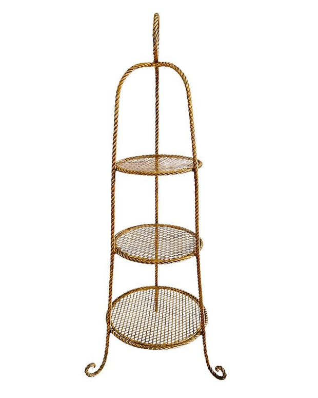 1950s Italian Gold Tole Rope 3-Tier Etagere Stand